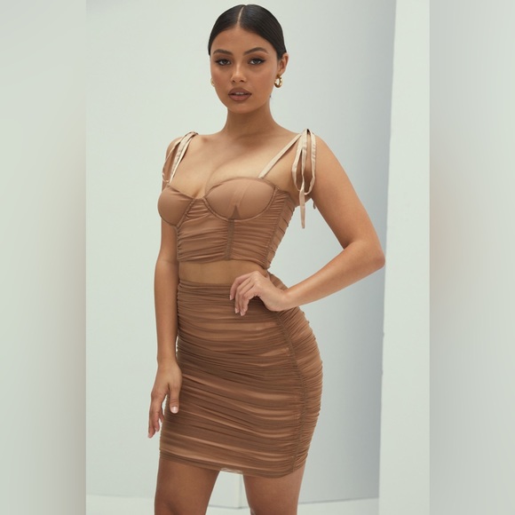 NWOT MISTRESS ROCKS Darling Camel Gathered Corset Top - Picture 4 of 10